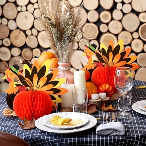 Fourluoo 12 Pcs Fall Thanksgiving Table Decor Turkey Honeycomb Centerpiece - Image 4