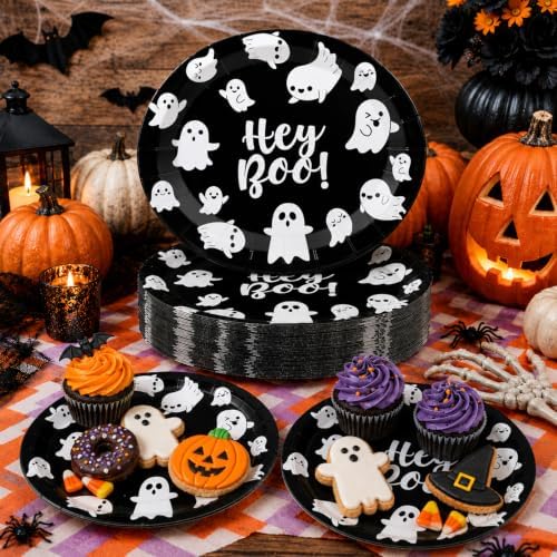 50 Pcs Halloween Oval Hey Boo Paper Plates, 11 x 9 Inch - Image 3