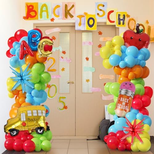 2 Sets Back to School Decorations Adjustable Balloons Column Stand Kit Kindergarten Graduation Decor with Pencil Schoolbus Apple Foil Balloons for First Day of School Tower Party Decorations - Image 2