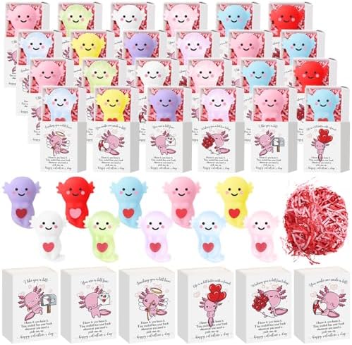 30 Sets Axolotl Valentines Gifts Valentines Party Favor with Support Boxes by Wettarn