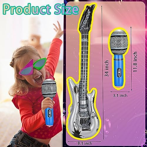 Large Rock Star Funny Sunglasses Set, Rock and Roll Party Funny Music Sunglasses, Inflatable Guitar Microphone for 70s, 80s, 90s, Music Party, Photo Booth Props for Carnival Rock and Roll Parties - Image 3