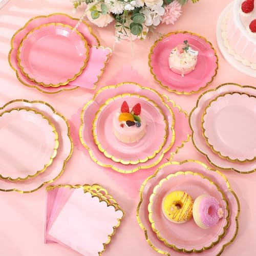108 Pcs 36 Guests Pink Paper Plates and Napkins Party Supplies - Image 3