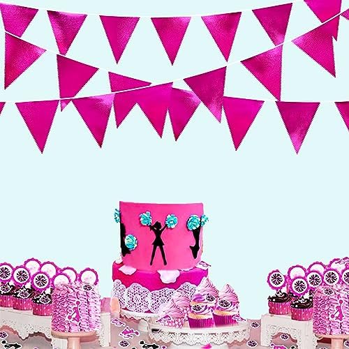 Hot Pink Party Decorations Triangle Pennant Banner Flag Rose Pink Metallic Fabric Bunting Garland for Birthday Bachelorette Wedding Bridal Shower Anniversary Flamingo Theme Party Supplies - Image 5