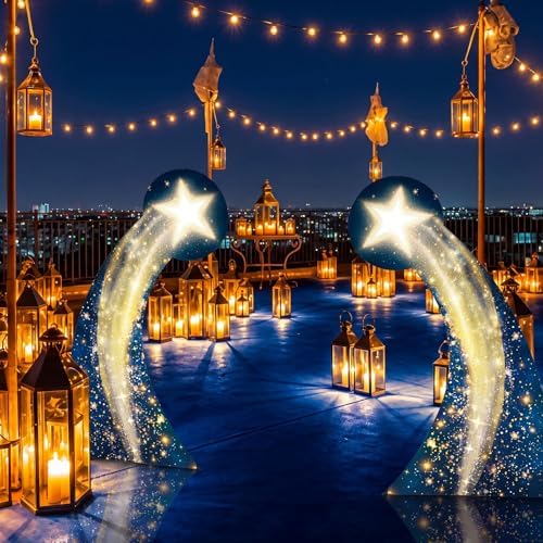 Leinuosen 2 Pcs 5 ft Starry Night Gate Cardboard Stand up Cutout Large Life Size Starry Night Party Decorations Backdrop Prom Party Photo Prop Standup for Movie Magical Events Birthday Homecomings - Image 5