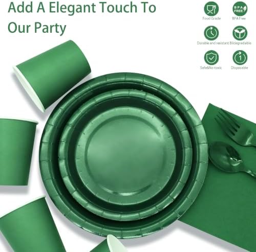 Green Paper Plates Party Supplies,168pcs Green Plates and Napkins Party Supplies Disposable Dinnerware Sets for St. Patrick's Mardi Gras Birthday Decorations Serve 24 - Image 3