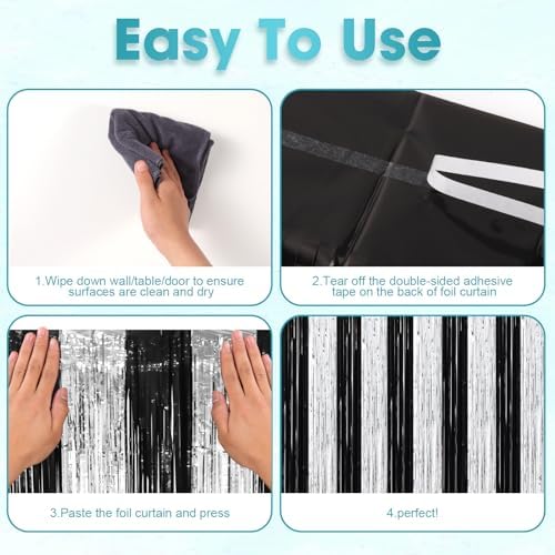 Voircoloria Black Silver Foil Fringe Backdrop Curtains,3.3x8.2ft, 3 Pack - Image 3