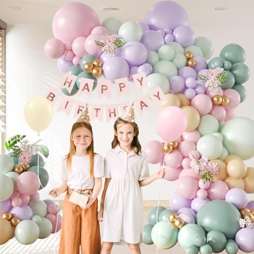 157pcs Pastel Pink and Purple Balloon Arch Garland Kit with Gold Balloons - Image 4