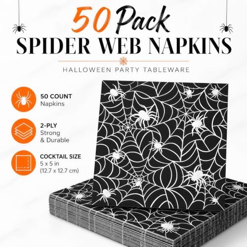 Halloween Napkins, 50 Count 2-Ply Spider Web Paper Napkins - Image 3