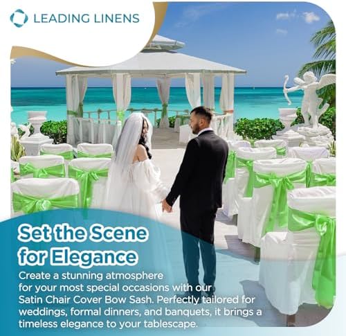 Leading Linens 100 pcs Apple Green 108"x8" Satin Bow Sash Chair Cover Decor - Image 3