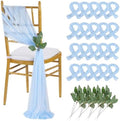 QueenDream Light Blue Chair Sashes Wedding Aisle Decorations: 16 Packs 8ft Long Draping Fabric Sheer Church Chair Cover Bulk for Baby Shower Party Banquet by QueenDream