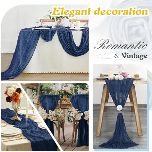 Navy Blue Cheesecloth Table Runner 2 Pack 35" Boho Gauze Table Runner 120 inches Long Runner Rustic Sheer Fabric Bulk for Baby Shower Wedding Bridal Birthday Party Table Decorations - Image 4
