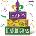 Moucuny 4 Pcs Mardi Gras Wooden Block Signs Tiered Tray Farmhouse Table by Moucuny