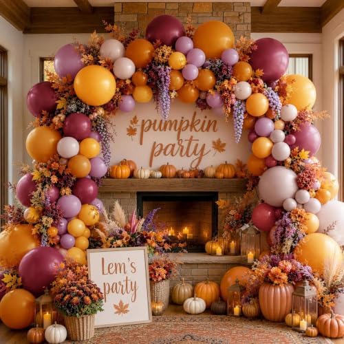 Fall Balloon Arch Garland Kit Double Stuffed Burnt Orange Burgundy Balloons - Image 2
