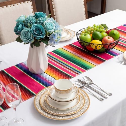 Tegeme 2 Pcs Mexican Table Runners 14 x 84 Inch Cotton,Fresh Style - Image 7