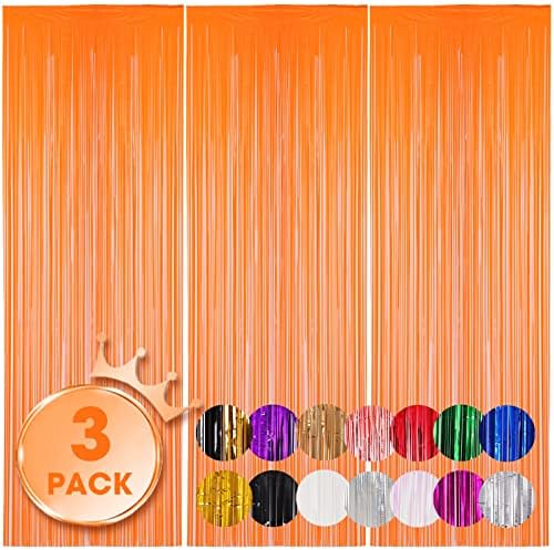 Voircoloria Pastel Orange Foil Fringe Backdrop Curtains, 3.3x8.2ft, 3 Pack by Voircoloria