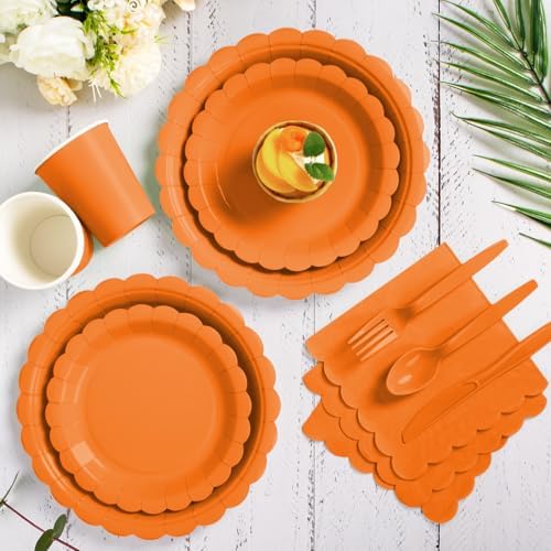 Vyntra 350 Pcs Orange Paper Plates and Napkins Party Supplies - Image 5