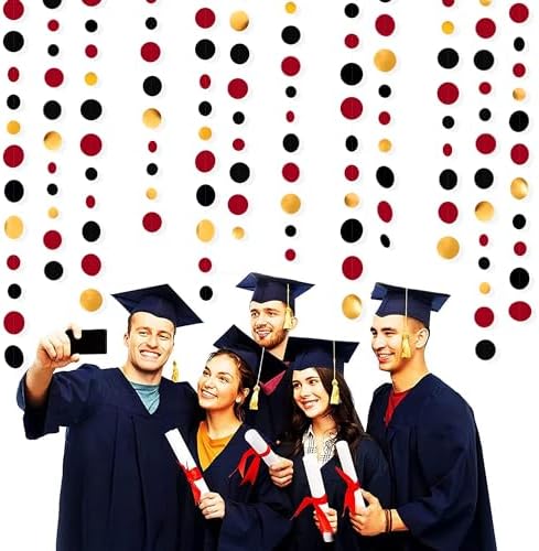 Gold Black Red Party Decorations Circle Dots Streamer Hanging Paper Polka Dots Garland for Graduation Birthday Wedding Anniversary Holiday Pirate Poker Casino Las Vegas Party Supplies - Image 7