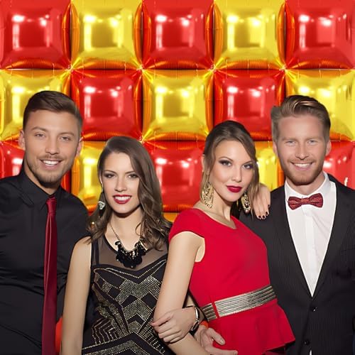 NISOCY 25PCS Red and Metallic Gold Square Foil Balloons Wall Backdrop - Image 6