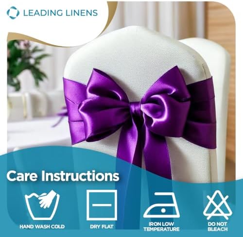 Leading Linens 1 pc Purple 108"x8" Satin Bow Sash Chair Cover Decoration - Image 6