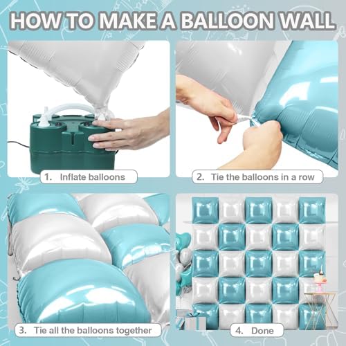 NISOCY 25PCS Pearl White and Light Blue Square Foil Balloons Wall Backdrop - Image 4