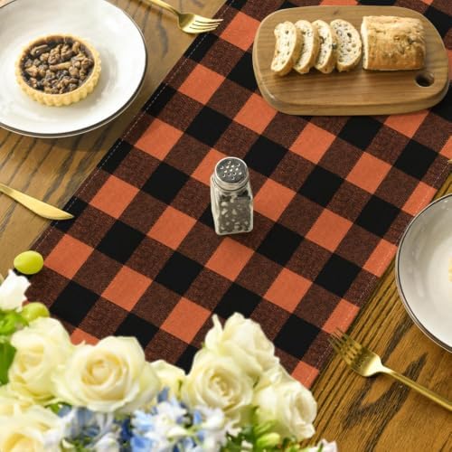 Artoid Mode Orange and Black Buffalo Check Summer Table Runner 13x72 Inch - Image 4