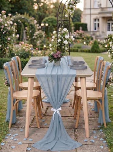Pack of 20 Chiffon Table Runners 29 x 120 Inch, 14FT Long - Dusty Blue - Image 4