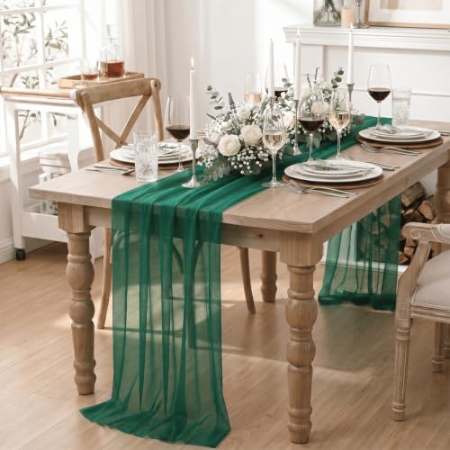 Artoid Mode Dark Green Gauze Table Runner 28x120Inch, Seasonal Sheer Kitchen Dining Holiday Wedding Birthday Baby Shower Table Decor for Home Party - Image 3