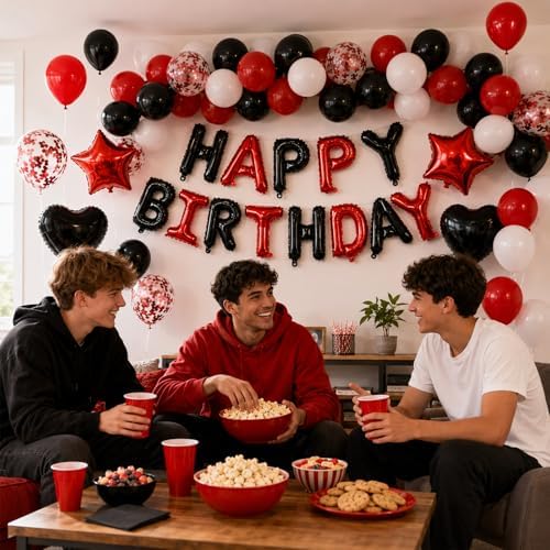 Red and Black Birthday Decorations with Black Red Balloons for Boys - Image 6