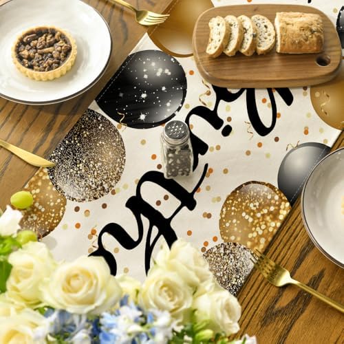 Artoid Mode Beige and Golden Balloon Happy Birthday Table Runner, Seasonal Kitchen Dining Table Decoration for Home Party Decor 13x72 Inch - Image 4
