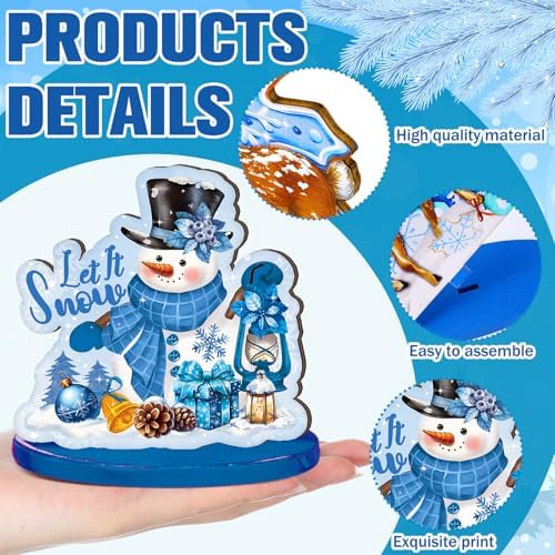 Wesiti 12 Pcs Christmas Snowflake Table Decoration Wooden Blue Winter Signs - Image 4