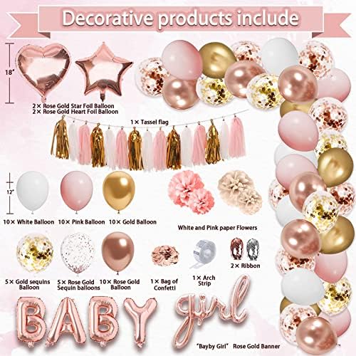 Guudmua 303 Pcs Baby Shower Decorations For Girl, Girl Baby Shower Decorations Kits - Disposable Dinnerware Set With Pink Rose Gold Floral (25 Guest), "BABY girl" Banner, Balloon, Sash, Cake Topper - Image 4