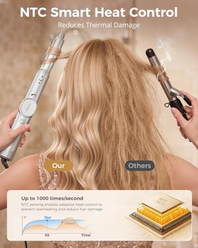 6 in 1 Air Hair Styler Blow Dryer Brush Set - High Speed Negative Ions Hair Dryer 110,000 RPM with Auto Wrap Curlers - No Heat Damage for Curling, Volumizing, Straightening - Champagne Gold - Image 7