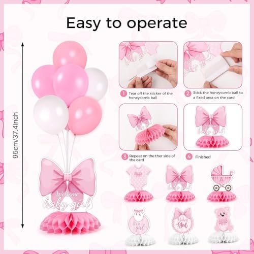 6 Set Pink Baby Shower Decorations Pink Balloon Centerpiece for Tables with Balloons Stand Kit for Baby Girl Princess Birthday Wedding Bridal Shower Graduation Mother's Day Party Decorations - Image 4