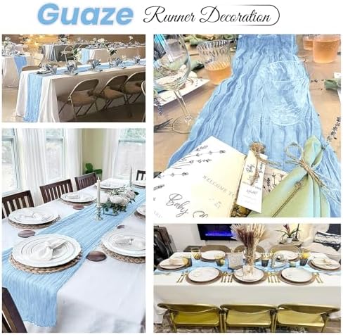 6 Pack Baby Blue Cheesecloth Table Runner 20 x 120 inch Gauze Table Runners 10 FT Long,Semi Sheer Cheese Cloth Fabric Table Runner Bulk for Wedding,Party,Baby Shower,Bridal Shower Decoration - Image 5