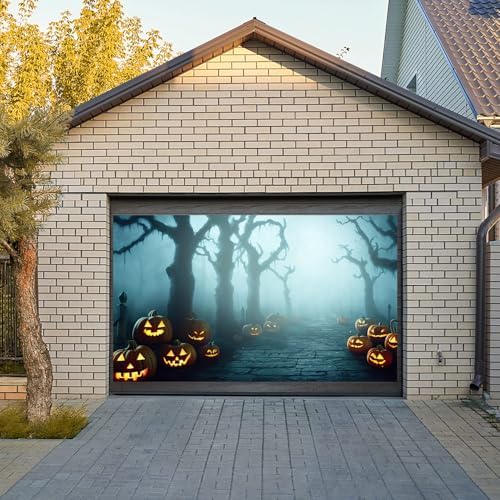 Misty Forest Backdrop for Halloween Eve Party Glowing Pumpkin Lantern Spooky Dense Fog Dead Trees Stone Path Horror Night Photography Background Photo Booth Studio Props 6x4ft - Image 4