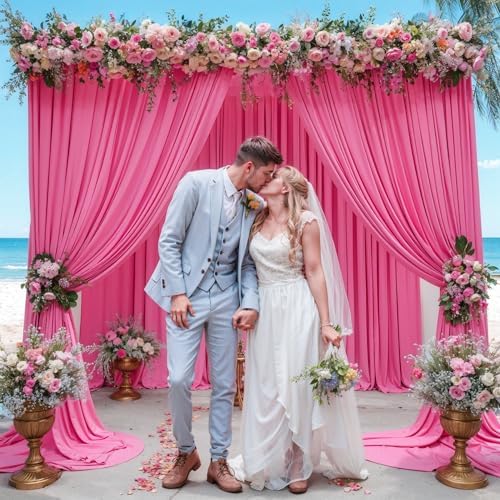 10x12ft Hot Pink Backdrop Curtain Panels for Parties - Wrinkle Free Polyester Photo Curtain Backdrop Wedding Back Drop Fabric Drapes for Party Decorations Background for Photography - Image 4