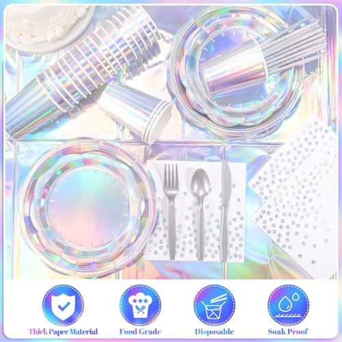 25 Set Iridescent Plates and Napkins Scalloped Iridescent Party Decorations - Image 4