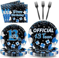 100 Pcs 13th Birthday Decorations for Boys Official Teen 13th Supplies Plates Napkins Forks Set Disposable Blue 13th Birthday Tableware Paper Plates Dinnerware for Kids Teenager Favors Serve 25 by Qyeahkj