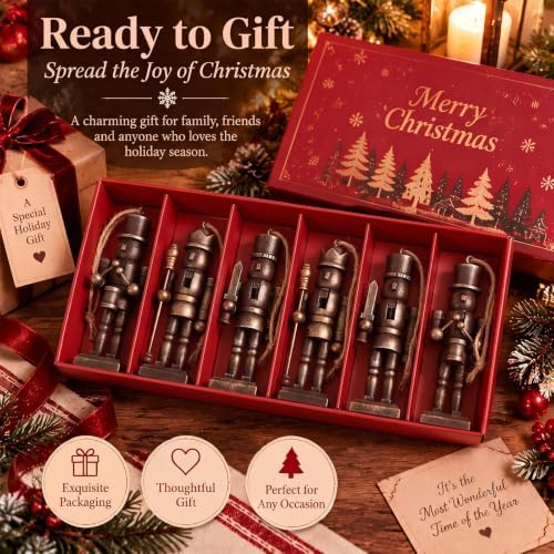 Leinuosen 6 Pcs Neutral Christmas Nutcracker Ornament Wooden Decor, Brown - Image 4