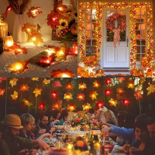 Runleo 4 Pack Fall Decorations Maple Leaf Lights Garland Total 40 ft 80 LED - Image 5