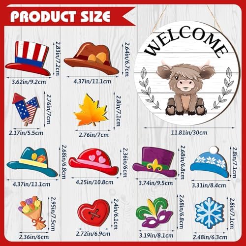 Vicenpal 35 Pcs Fall Interchangeable Highland Cow Welcome Sign, White - Image 3