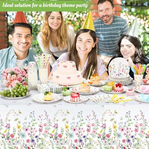 Funnymoom 452 Pcs Wildflower Party Supplies Include Spring Floral Disposable Paper Plates Napkins Cups Tablecloth and Cutlery Straws for Wedding Garden Tea Party Decoration Bridal Shower Baby Shower - Image 5