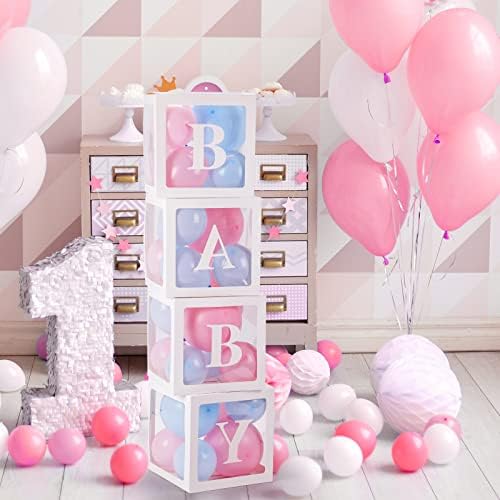 Voircoloria Baby Boxes with Letters for Baby Shower, Gender Reveal Decorations with Blue and Pink Balloons for Gender Reveal Birthday Wedding Baby Shower Decorations - Image 6