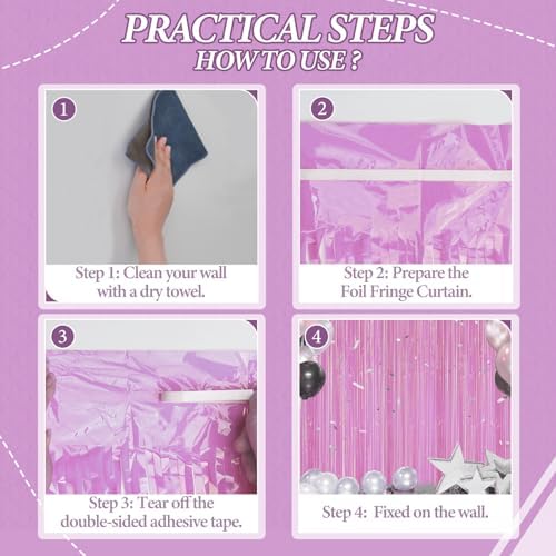 DECOCKRAT 2 Pack Foil Fringe Backdrop - Pastel Purple Shiny Tinsel Curtains for Party Decoration/Photo Booth Props - 3.3x6.6 FT Metallic Foil Backdrop for Birthday, Wedding, Graduation, Christmas. - Image 3