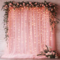 Pink Tulle Backdrop with Fairy Lights for Parites Wrinkle-Free Sheer Curtain Drapes Photo Back Drop for Wedding Baby Shower Bridal Shower Birthday Dance Home Décor- 10ft×8ft, Pink by HOLITS