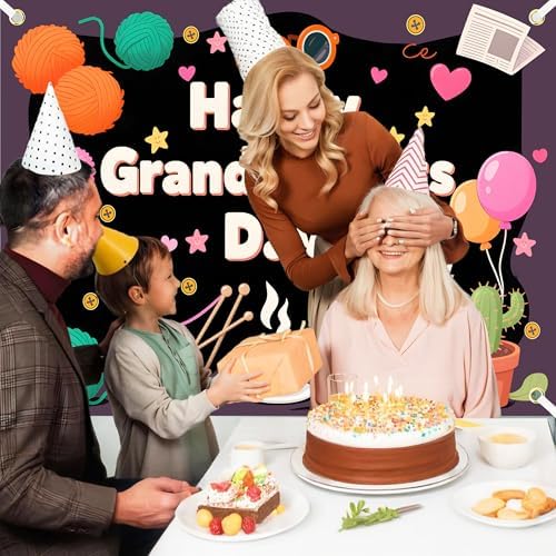 Grandparents Day Decorations 8×6Ft Happy Grandparents Day Backdrop Love Grandma Grandpa Party Banner Ever Photography Background Holiday Photo Wall Decor - Image 4