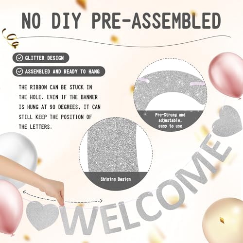 Pre-Strung Glitter Welcome to the Team Banner Welcome Banner Welcome Decorations for Office New Hire Events Corporate Onboarding & Team Building Parties (Silver) - Image 2