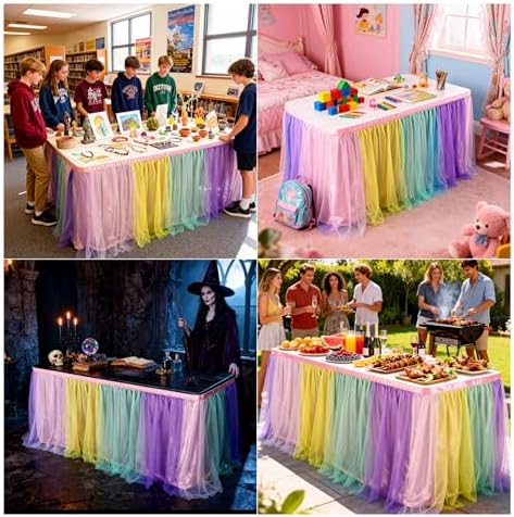 THARAHT Tulle Table Skirt 9FT 270CM Long for Rectangle Tables Round Tables Ruffle Desk Skirt for Princess Girls Birthday Party Cake Dessert Decorations Table Skirt - Image 7