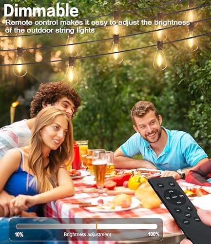 Tenmiro 200FT LED Outdoor String Lights with Remote, 74+2 Shatterproof Bulbs Dimmable Timing 3 Light Modes Outside Patio Lights for Backyard Porch Deck Garden Balcony Pool party Hanging Lighting Decor - Image 5