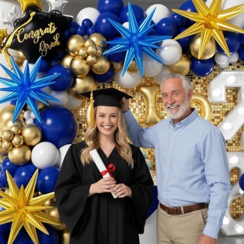 Royal Blue and Gold Graduation Balloons Garland Arch Kit 153Pcs, Graduation Decorations 2026 with Grad Cap, Certificate & Star Foil Balloons for Class of 2026 College High School Prom Supplies - Image 4